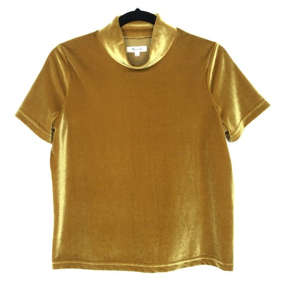 Madewell Velvet Mock Neck Tee Savannah Moss Top S - Picture 2 of 5